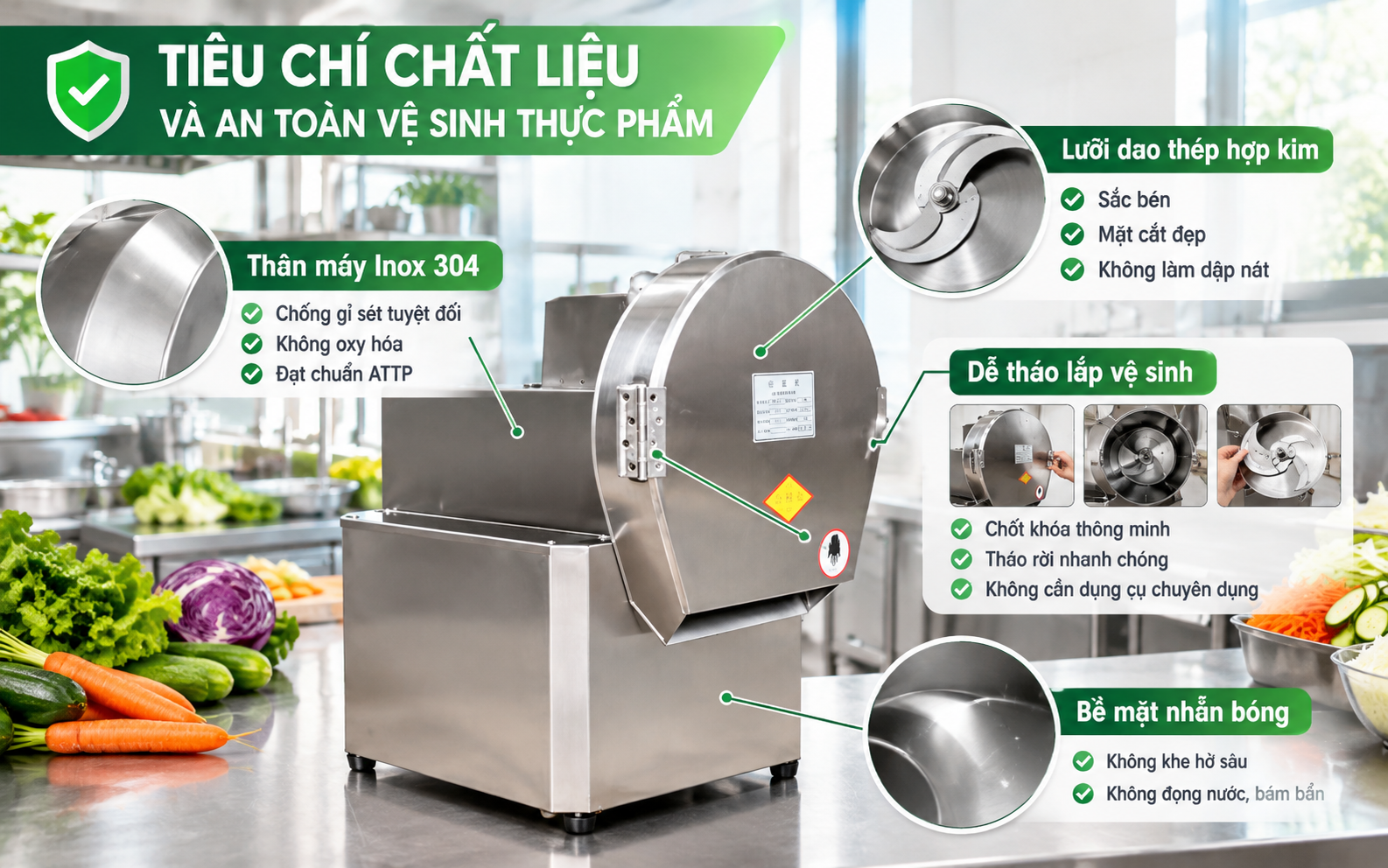 Tiêu chí chất liệu và an toàn vệ sinh thực phẩm