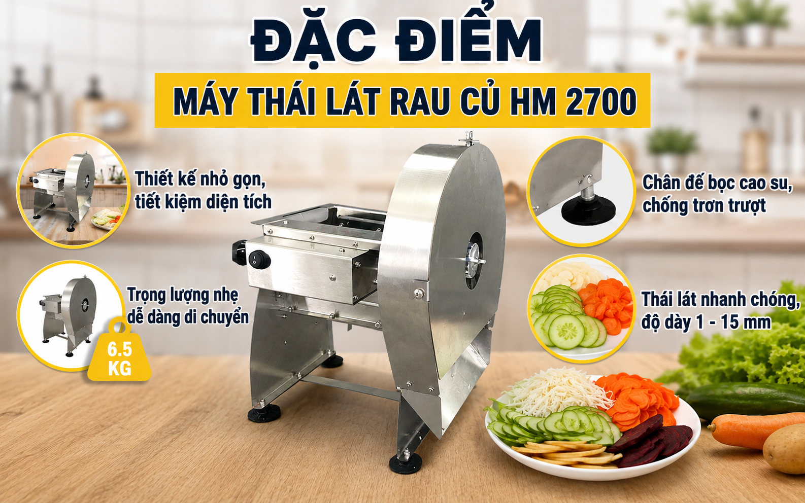 Đặc điểm của máy thái lát rau củ HM 2700