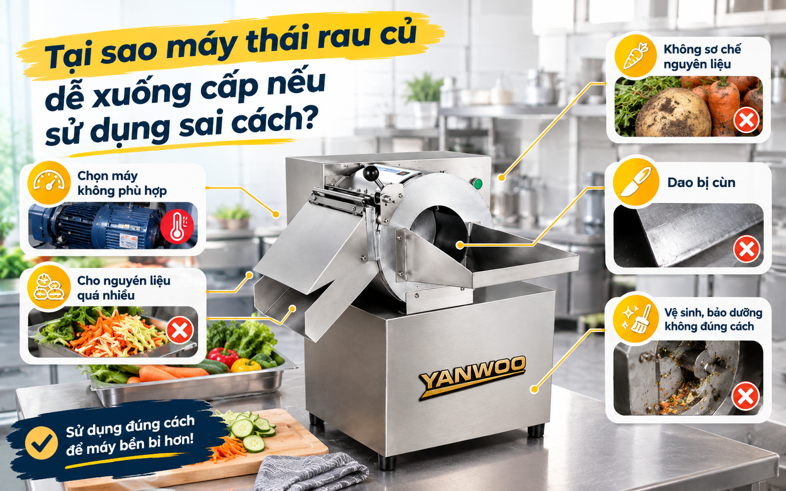 Tại sao máy thái rau củ dễ xuống cấp nếu sử dụng sai cách?