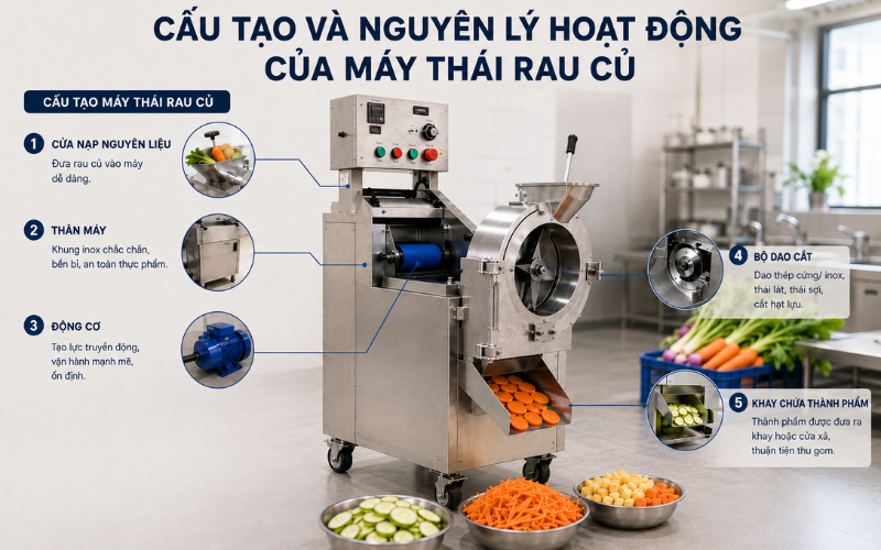Cấu tạo và nguyên lý hoạt động của máy thái củ quả