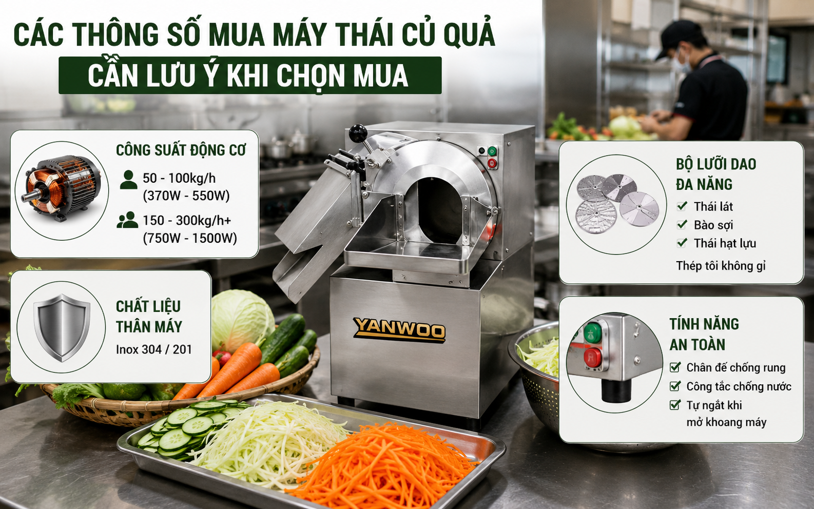 Các thông số mua máy thái củ quả cần lưu ý khi chọn mua