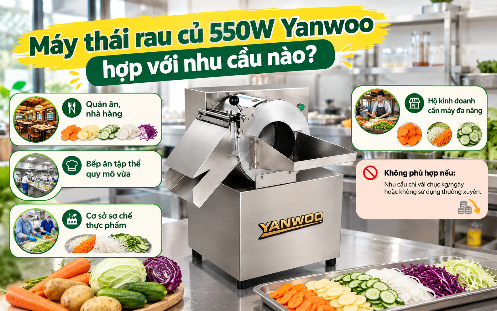 Máy thái rau củ 550W Yanwoo hợp với nhu cầu nào?