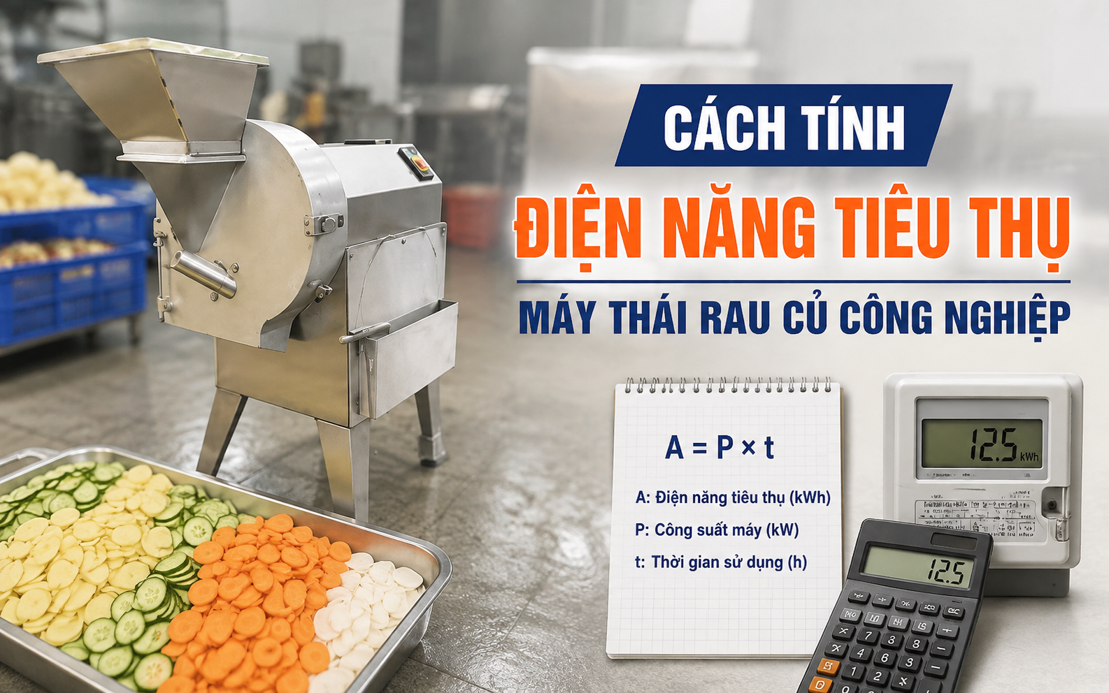 Cách tính điện năng tiêu thụ máy thái rau củ công nghiệp