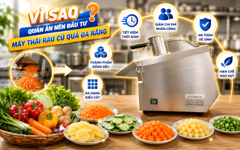 Vì sao các quán ăn nên đầu tư máy thái rau củ quả đa năng?