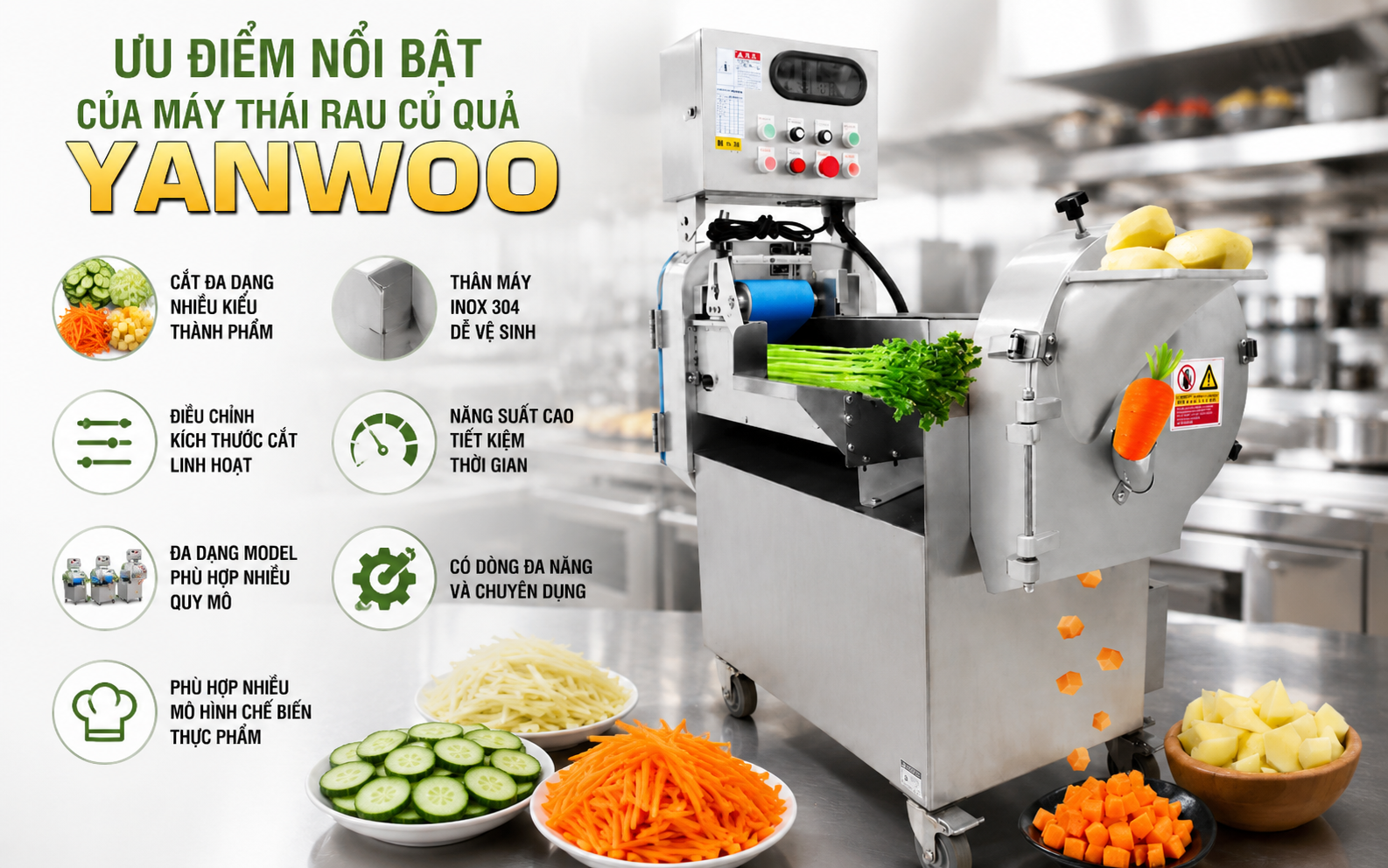 Ưu điểm nổi bật của máy thái rau củ quả Yanwoo