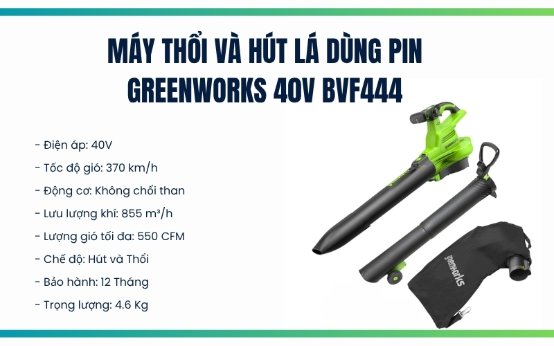 Máy Thổi Và Hút Lá dùng Pin Greenworks 40V BVF444