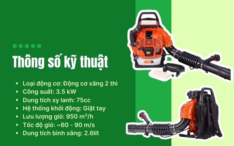 Thông số kỹ thuật của máy thổi lá Mitsuyama TL-9500