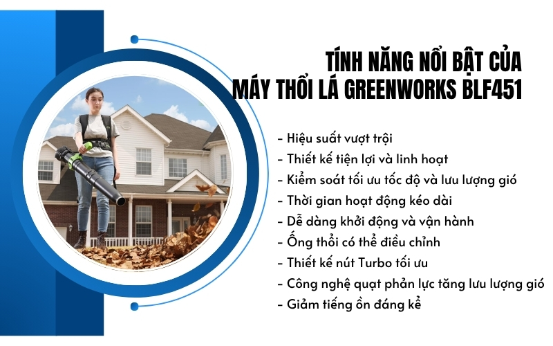 Tính năng nổi bật của Máy thổi lá Greenworks BLF451