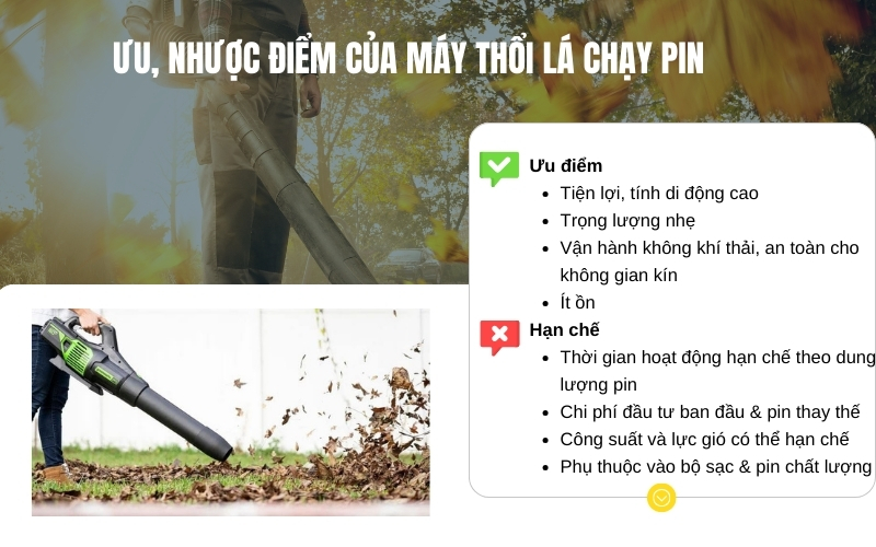 Ưu, nhược điểm của máy thổi lá chạy pin