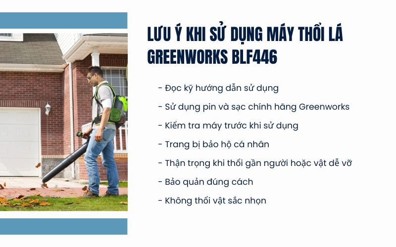 Lưu ý khi sử dụng Máy thổi lá Greenworks BLF446