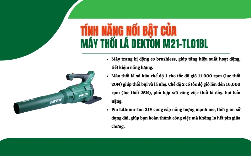 Tính năng nổi bật của máy thổi lá Dekton M21-TL01BL