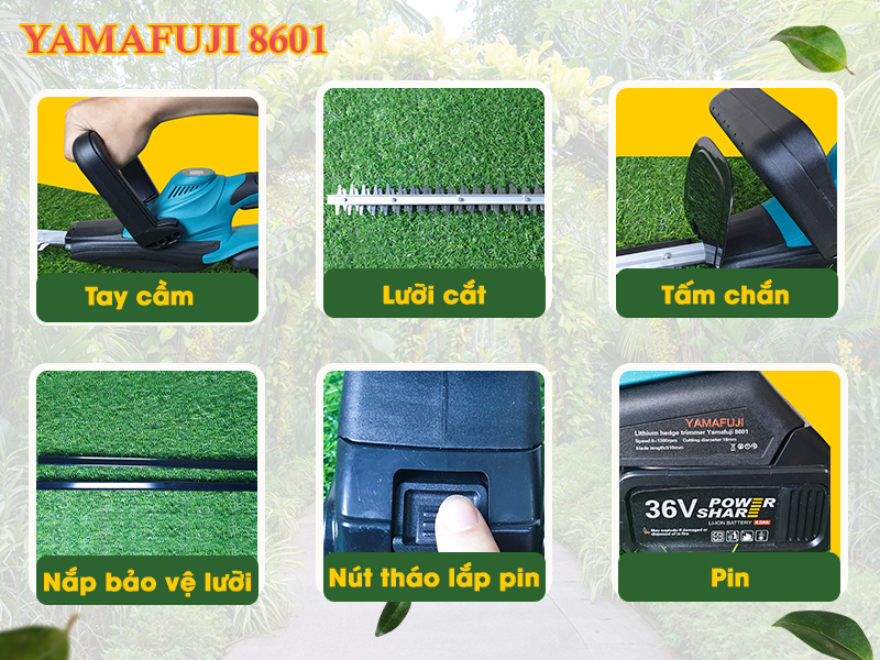 Chi tiết của máy tỉa hàng rào chạy pin Yamafuji 8601 (36V)