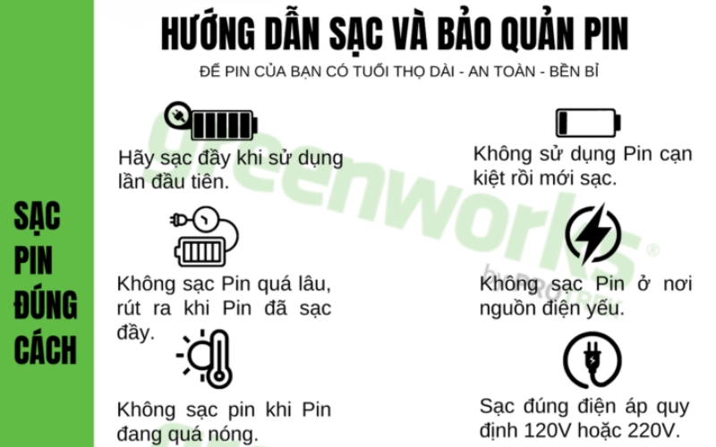 Hướng dẫn sạc và bảo dưỡng pin an toàn