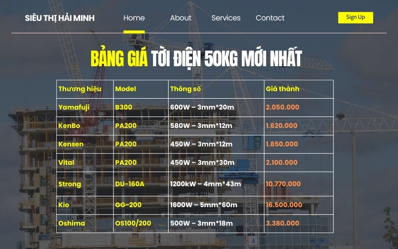  Bảng giá tời điện 50kg mới nhất 2024