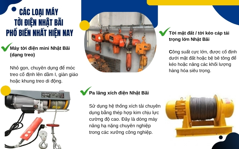 Các loại máy tời điện Nhật Bãi phổ biến nhất hiện nay