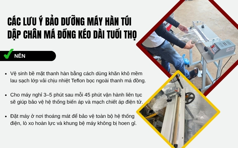 Các lưu ý bảo dưỡng máy hàn túi dập chân 