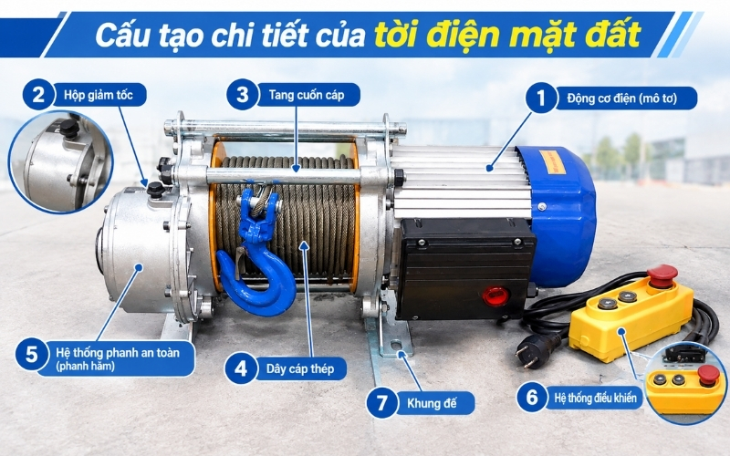 Cấu tạo chi tiết của tời điện mặt đất