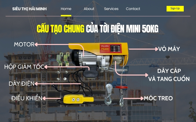 Cấu tạo chung của tời điện mini 50kg