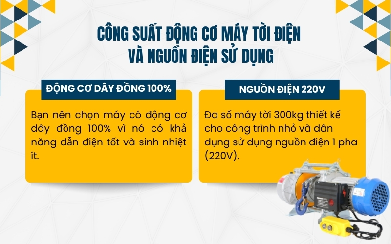 Công suất động cơ máy tời điện và nguồn điện sử dụng