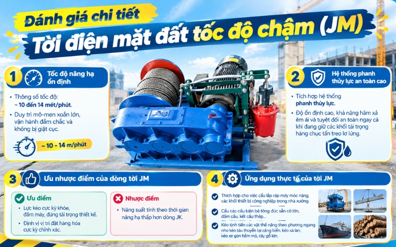 Đánh giá chi tiết tời điện mặt đất tốc độ chậm (JM)