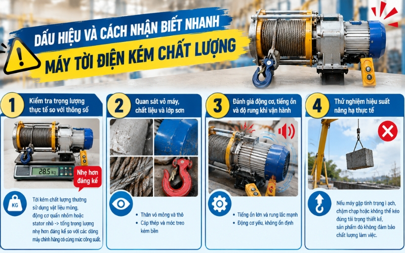 Dấu hiệu và cách nhận biết nhanh máy tời điện kém chất lượng