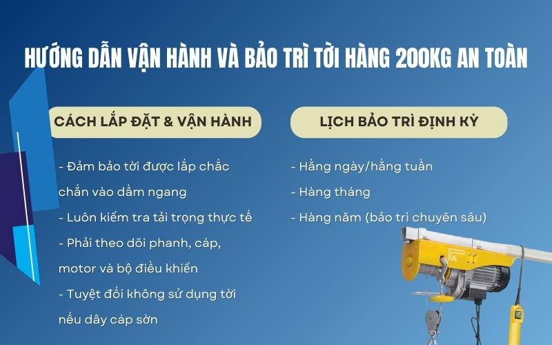 Hướng dẫn vận hành và bảo trì tời hàng 200kg an toàn