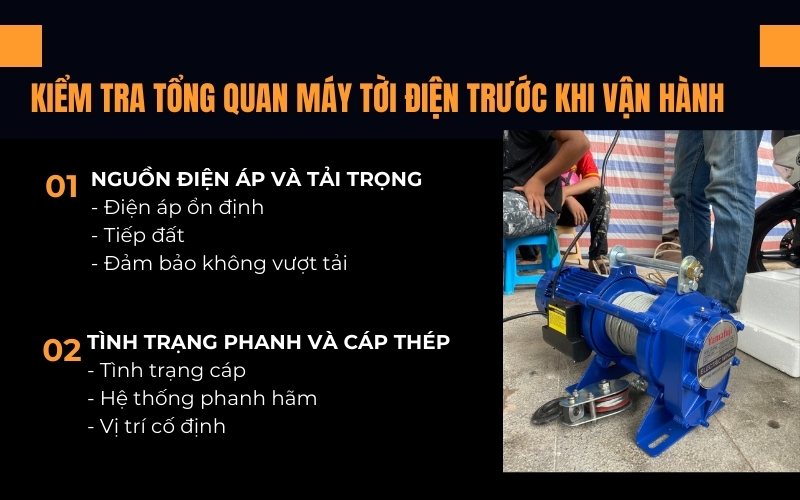 Kiểm tra tổng quan máy tời điện trước khi vận hành