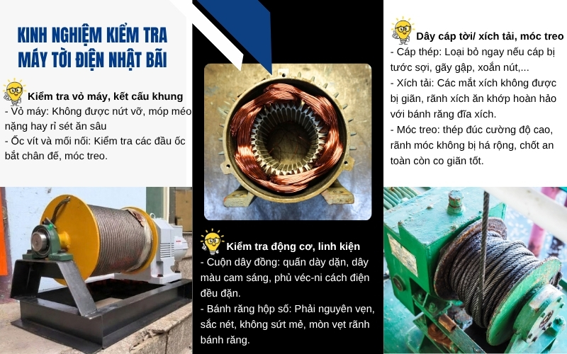 Kinh nghiệm kiểm tra máy tời điện Nhật Bãi