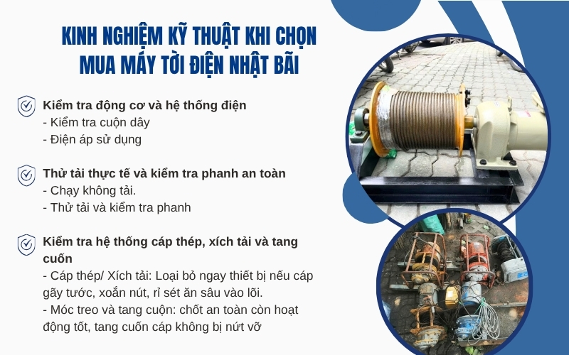 Kinh nghiệm kỹ thuật khi chọn mua máy tời điện Nhật Bãi