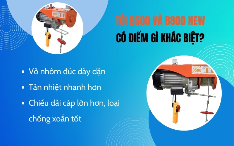 Máy tời điện B500 và B800 phiên bản mới có điểm gì khác biệt?