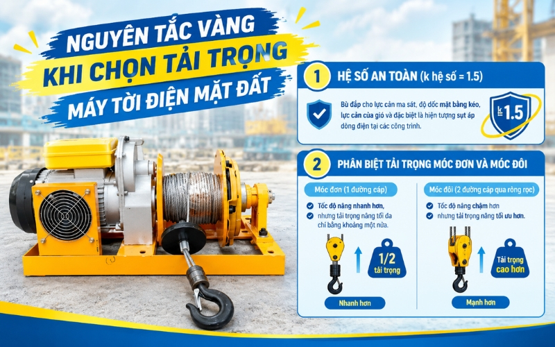 Nguyên tắc vàng khi chọn tải trọng máy tời điện mặt đất