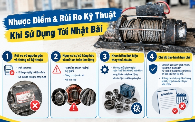 Nhược điểm & rủi ro kỹ thuật khi sử dụng tời Nhật Bãi