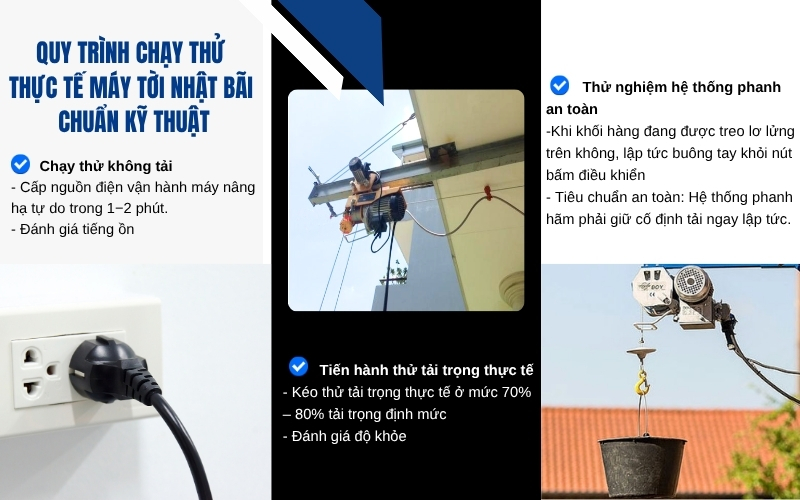 Quy trình chạy thử thực tế máy tời Nhật Bãi chuẩn kỹ thuật