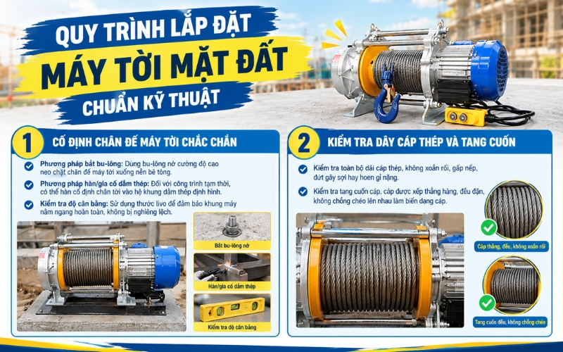 Quy trình lắp đặt máy tời mặt đất chuẩn kỹ thuật