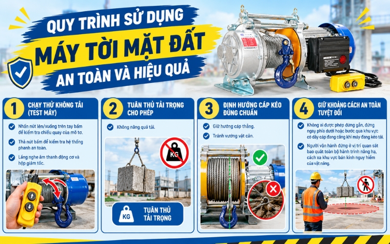 Quy trình sử dụng máy tời mặt đất an toàn và hiệu quả