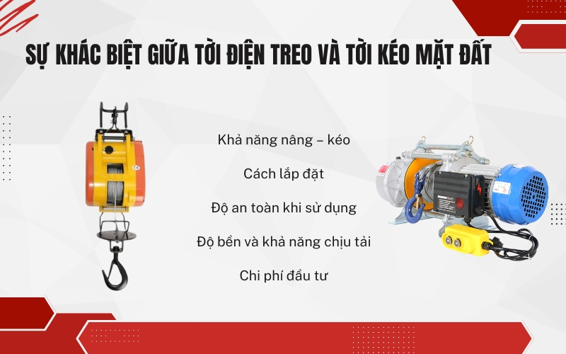 Sự khác biệt giữa tời điện treo và tời kéo mặt đất