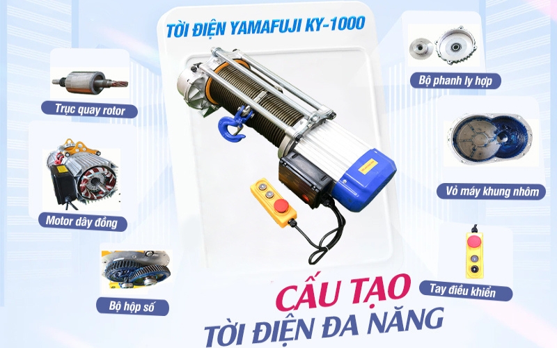 Thiết kế và cấu tạo của máy tời điện 2000kg