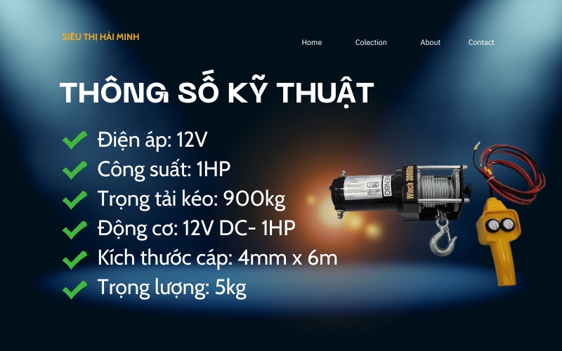 Thông số kỹ thuật tời điện 12v 500kg