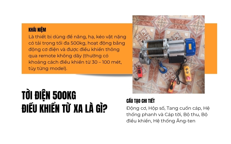 Tời điện 500kg điều khiển từ xa là gì?