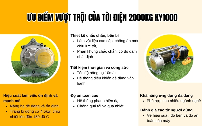 Ưu điểm vượt trội của tời điện 2000kg cụ thể KY1000