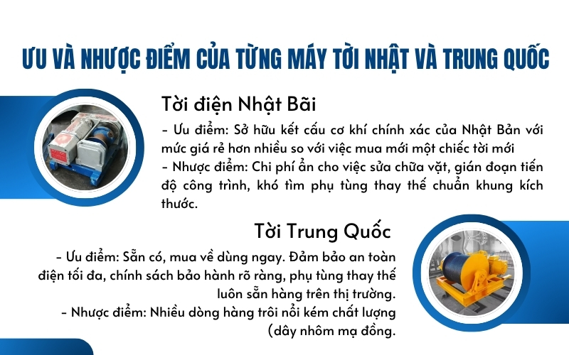 Ưu và nhược điểm của từng máy tời nhật và Trung Quốc