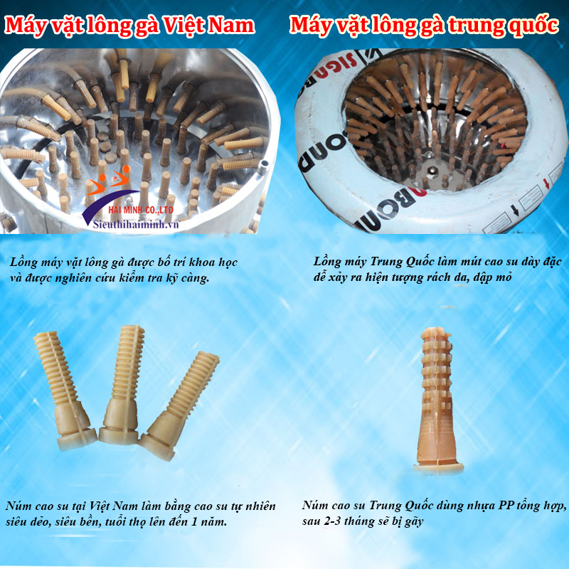 phân biệt máy vặt lông gà HMC 550A với máy vặt lông gà Trung Quốc