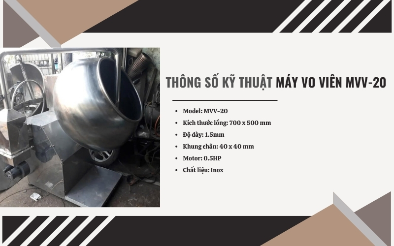 Thông số kỹ thuật của máy vo viên MVV-20