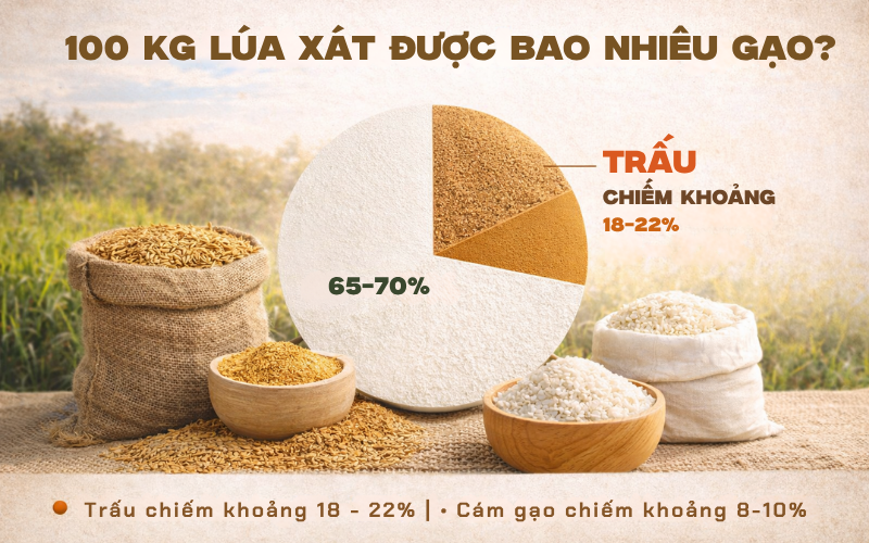 100 Kg lúa xát được bao nhiêu gạo