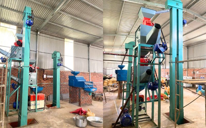 Cận cảnh bộ máy xay xát tự động tải lúa 2 gầu múc HM1000-2