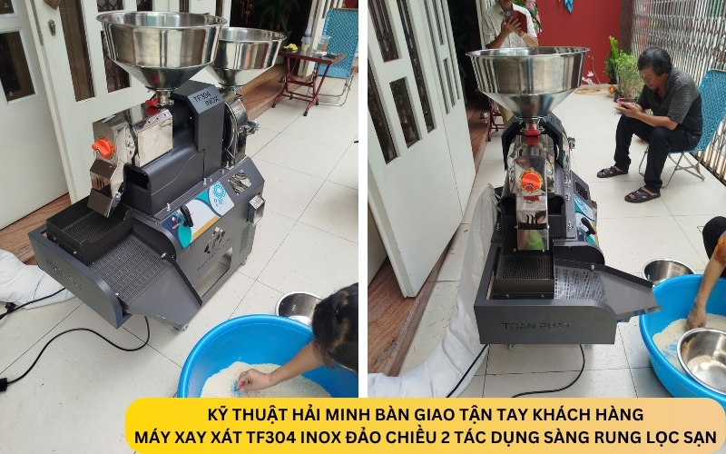 Máy xay xát TF304 Inox đảo chiều 2 tác dụng sàng rung lọc sạn