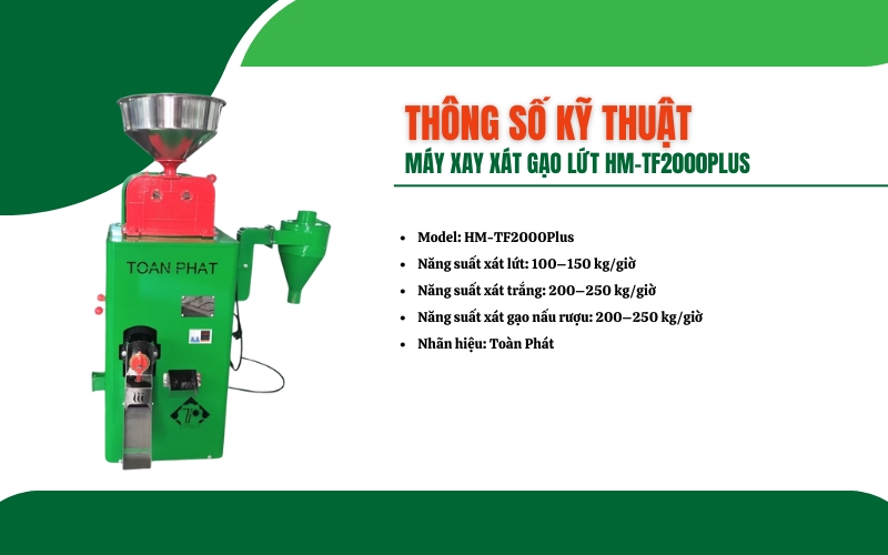 Thông số kỹ thuật của máy xay xát gạo lứt HM-TF2000Plus