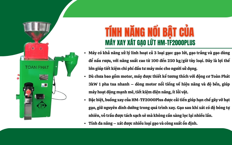 Tính năng nổi bật của máy xay xát gạo lứt HM-TF2000Plus