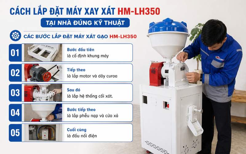 Các bước lắp đặt máy xát gạo HM-LH350