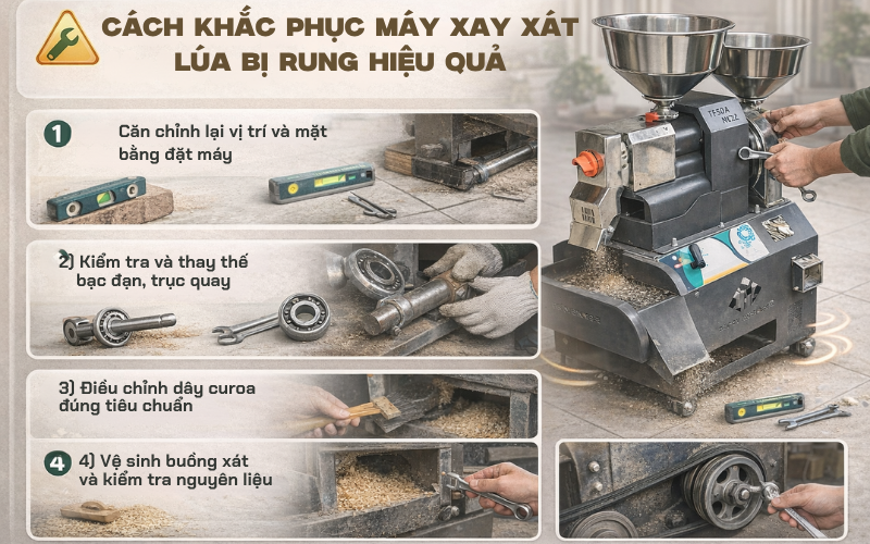 Cách khắc phục máy xay xát lúa bị rung hiệu quả